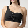 One Shoulder Sports Bra with Lace-Up Front | Black - Up10 activewear