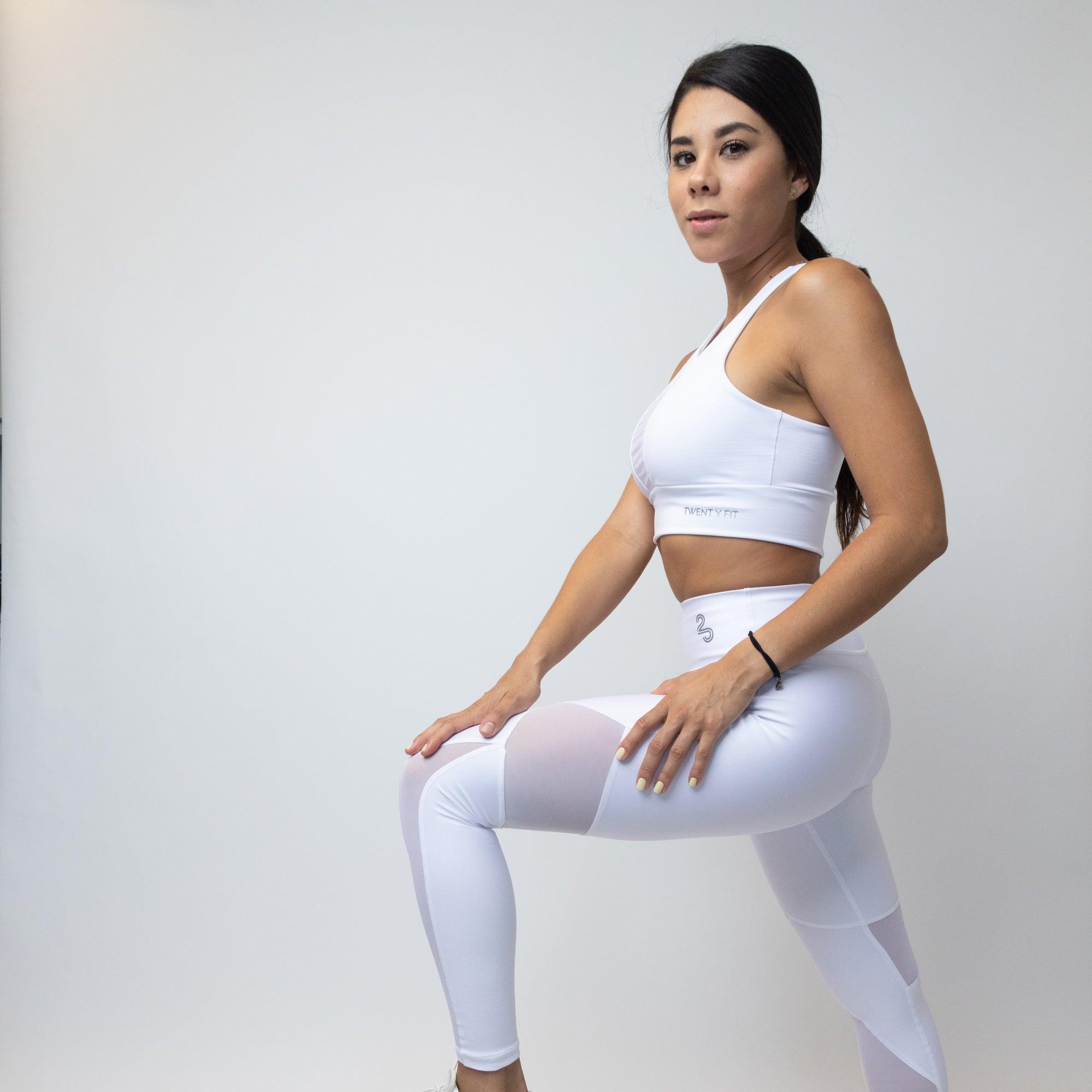 White Sheer Mesh Womens Yoga Pants High Waist Running Leggings