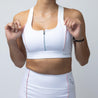 Racerback Zip Front Sports Bra | White & Pink - Up10 activewear