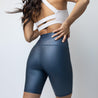 Faux Leather Zip Front Biker Shorts | Indigo Blue - Up10 activewear