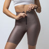 Faux Leather Zip Front Biker Shorts | Chocolate Brown - Up10 activewear