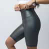 Faux Leather Zip Front Biker Shorts | Green Olive - Up10 activewear