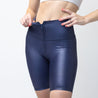 Faux Leather Zip Front Biker Shorts | Navy Blue - Up10 activewear